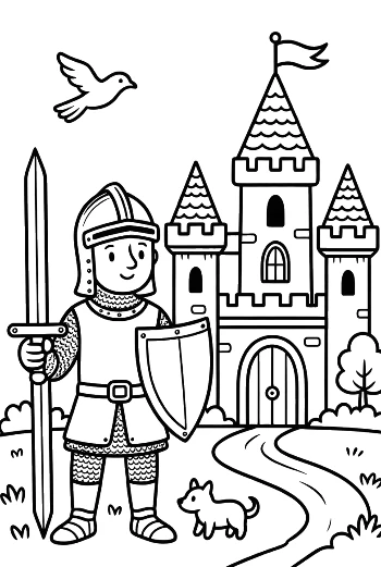 Heroic Knight Guarding the Fairytale Palace Entrance Printable