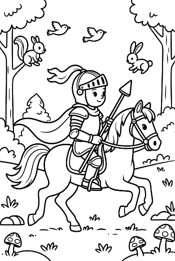 Heroic Knight Riding His Horse to the Royal Kingdom Printable