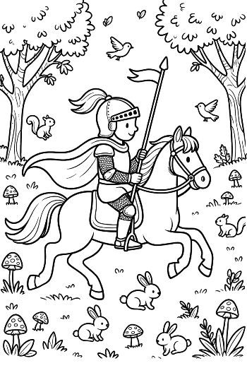 Medieval Knight on Horseback Traveling in the Countryside Printable