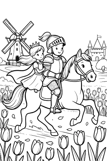 Noble Knight on a Decorated Horse in a Flower Field Printable