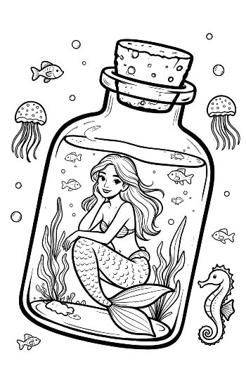 Beautiful Mermaid Princess Sitting Within a Decorative Sea Jar Printable
