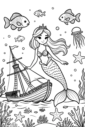 Easy Mermaid Princess to Color Printable