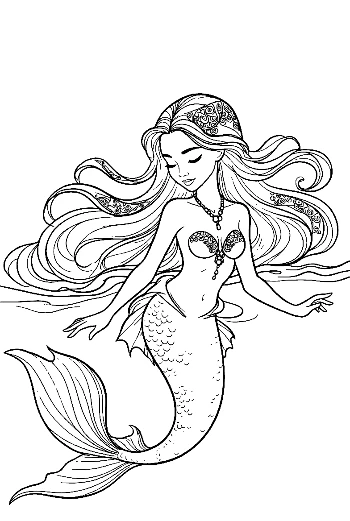 Enchanting Mermaid Princess Coloring Page