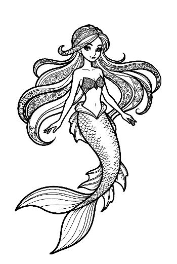 Enchanting Mermaid Princess Line Art