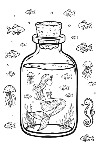Little Mermaid Princess Swimming Inside a Magical Glass Jar Printable
