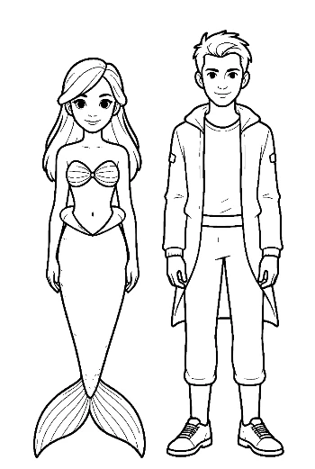 Mermaid Princess and Modern Prince Standing Together