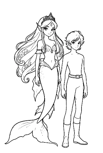 Mermaid Princess and Young Boy Standing Together
