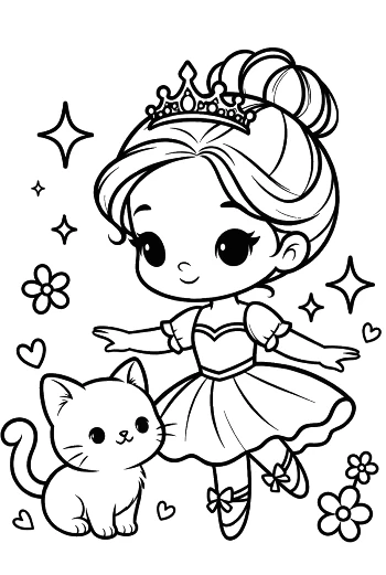 Adorable Ballerina Princess Posing with Her Pet Kitten Printable
