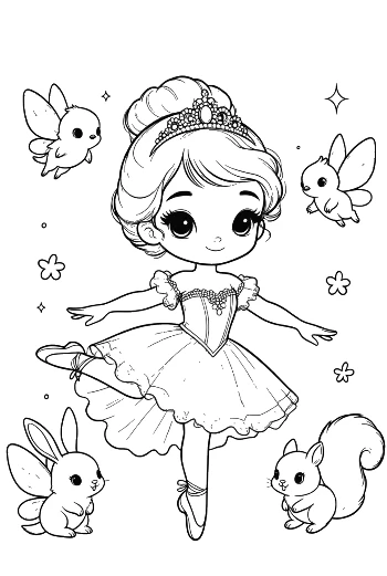Adorable Ballet Princess Performing with a Sweet Bunny Printable