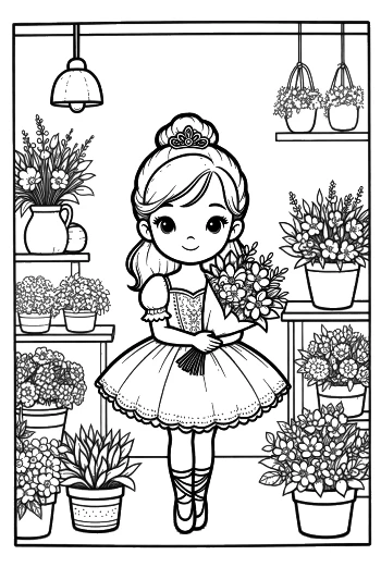 Ballerina Princess Standing in a Dreamy Flower Shop Printable