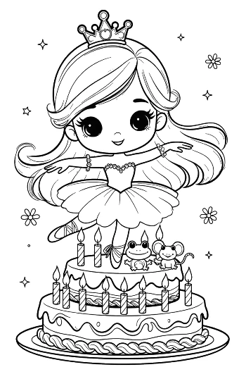 Birthday Girl Ballerina Princess Dancing on a Festive Cake Printable