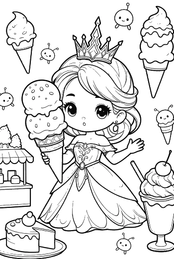 Cute Ice Princess Enjoying Ice Cream Treats in a Winter Shop Printable