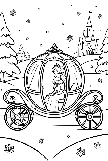 Cute Ice Princess Riding in a Magical Winter Pumpkin Carriage Printable