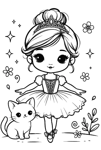 Graceful Ballerina Princess Performing in a Spring Garden Printable