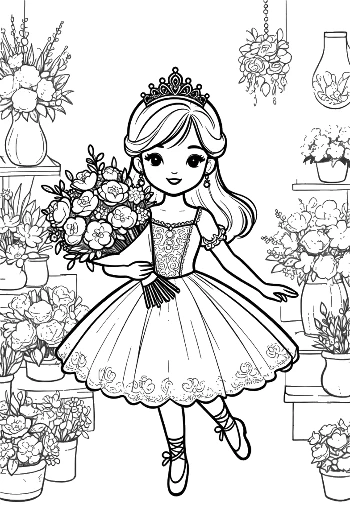 Graceful Ballet Princess with a Crown and Flowers Printable