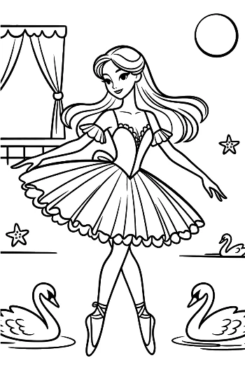 Graceful Princess Ballerina Performing a Pose on Stage Printable
