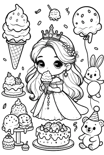 Ice Princess Eating a Frozen Dessert Treat in the Royal Palace Printable