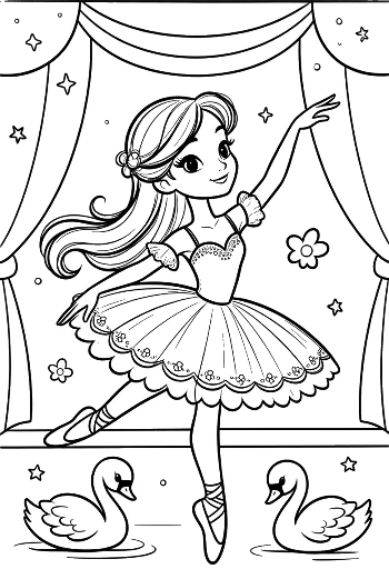 Lovely Ballet Princess Dancing Under a Crescent Moon Printable