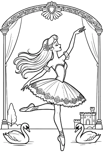 Swan Lake Ballerina Princess Dancing Under a Magic Arch Printable