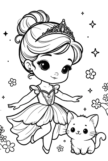 Sweet Ballerina Princess Playing with Two Cute Cats Printable