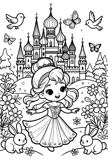 Sweet Ice Princess Dancing in a Garden Filled with Snowflakes Printable