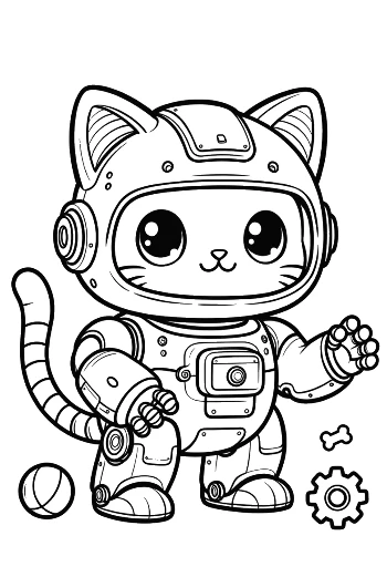Cute Mechanical Cat Robot with Big Friendly Eyes and Collar Printable