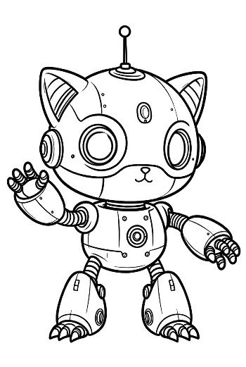 Friendly Kitty Robot Waving with a Mechanical Paw Printable