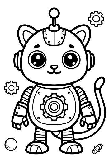 Friendly Mechanical Kitten Robot Sitting in a Sunny Field Printable