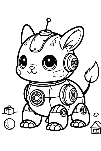 Little Mechanical Kitty Robot Walking Through a Tech World Printable
