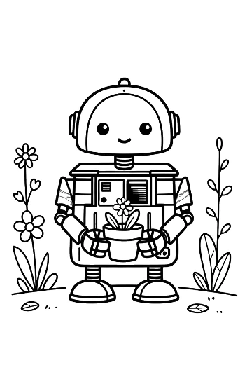 Little Mechanical Robot Buddy Standing Ready for a Garden Task Printable