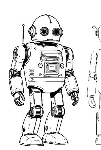 Retro Robot Line Art Design