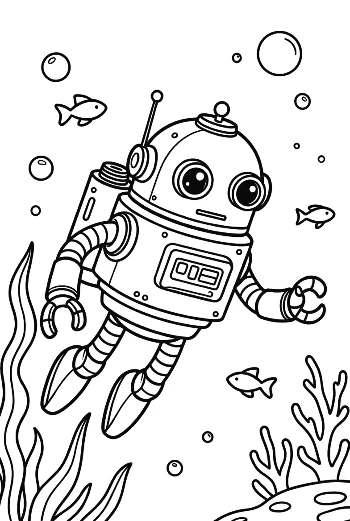 Retro Submarine Robot Exploring the Ocean Floor Underwater Printable