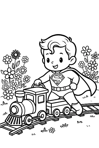 Brave Boy Hero Running Alongside a Fast Locomotive Printable