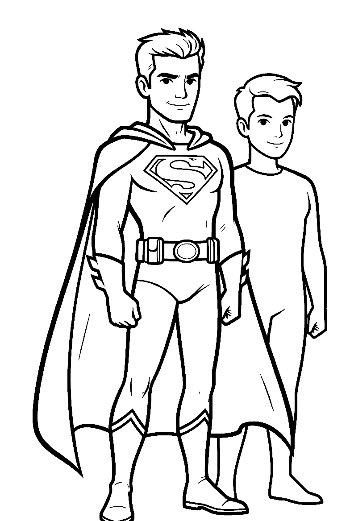 Caped Superman and Sidekick Standing Proud