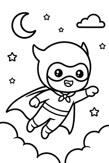 Cute Baby Superhero Flying Through a Starry Night Sky Printable