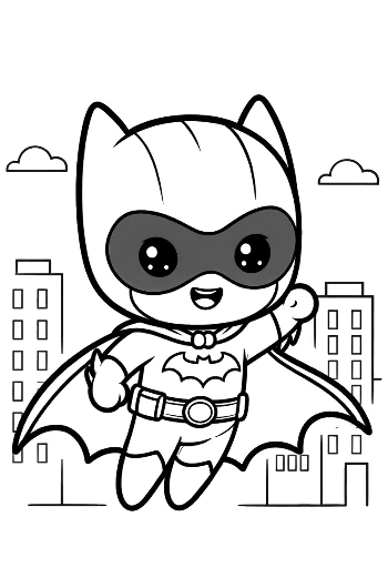 Masked Superhero Child Posing in Front of Urban Buildings Printable