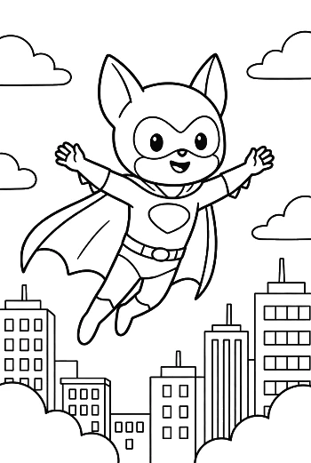 Superhero Kid Landing Heroically in the Middle of a City Printable