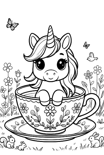 Beautiful Princess Hugging Her Favorite Kawaii Unicorn Printable