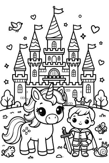 Brave Unicorn Guarding a Majestic Fairytale Castle Printable