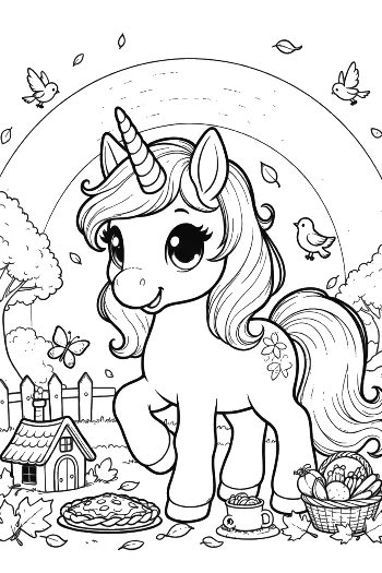 Kawaii Unicorn Enjoying a Rainbow in a Spring Flower Garden Printable