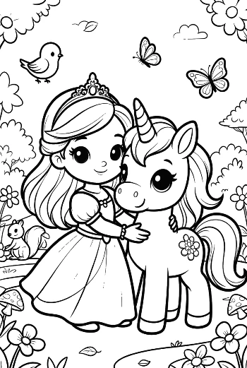 Lovely Girl in a Dress Hugging a Magical Unicorn Printable