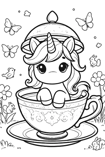 Lovely Unicorn Baby Taking a Bath in a Magic Tea Cup Printable