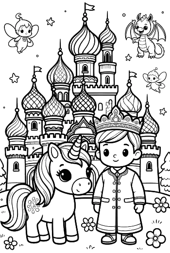 Noble Unicorn Standing Before a Grand Royal Castle Printable