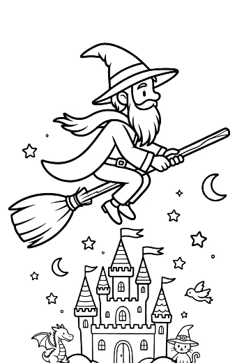 Cute Magic Wizard Coloring Sheet Printable