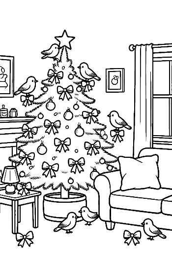 Cozy Christmas Tree by the Fireplace with Holiday Decor Indoor Winter Coloring Printable