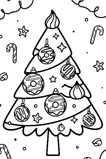 Decorative Christmas Tree with Candy Canes and Stars Festive Holiday Coloring Printable