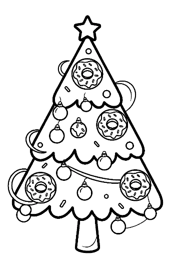 Traditional Pine Christmas Tree with Classic Decorations Holiday Coloring Page Printable