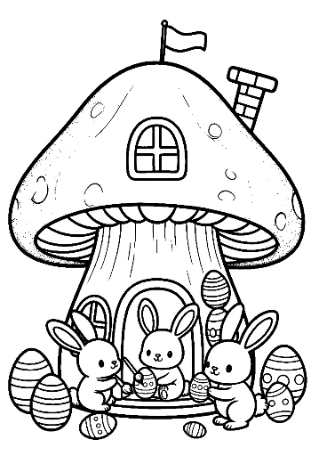 Baby Bunny Playing Near Mushroom Home Printable