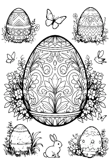 Beautiful Patterned Easter Egg Surrounded by Nature Printable