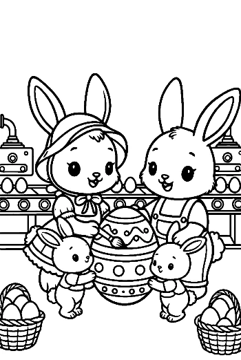 Bunny Family Having Fun with Easter Crafting Printable
